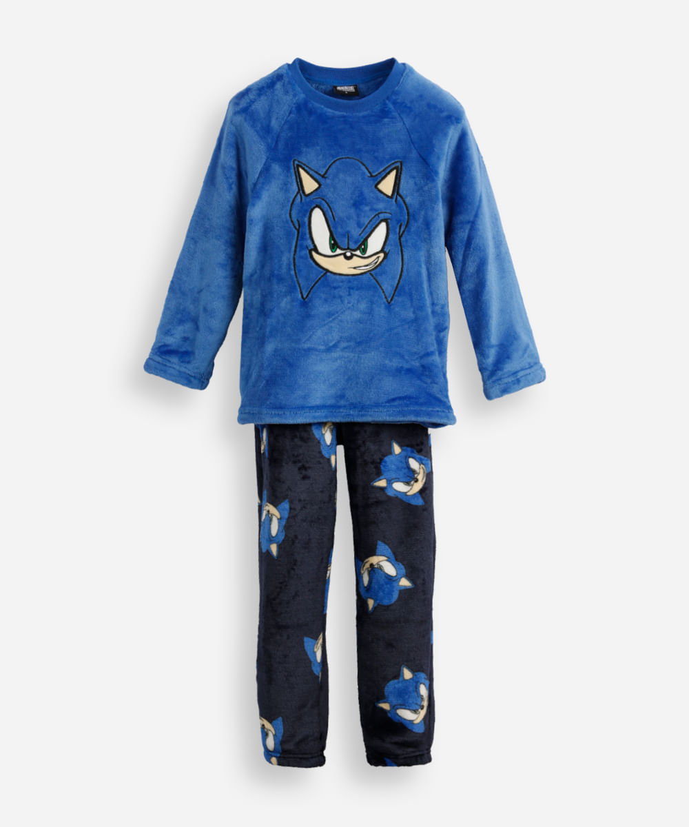 pijama longo infantil de fleece sonic – azul