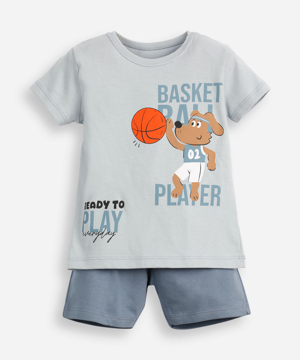 conjunto infantil curto cachorro esportivo azul