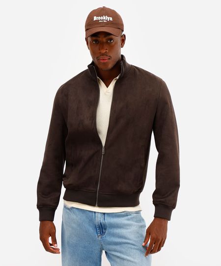jaqueta bomber em suede - marrom escuro M