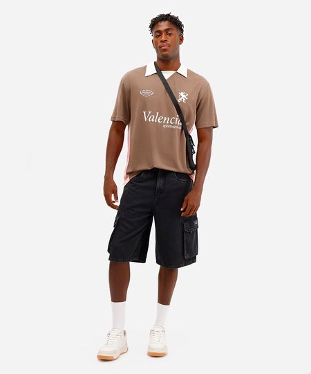 bermuda jeans cargo fit preta 38
