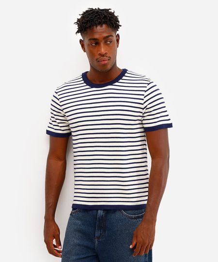 camiseta relaxed de tricot listrada azul P camiseta relaxed de tricot listrada azul P