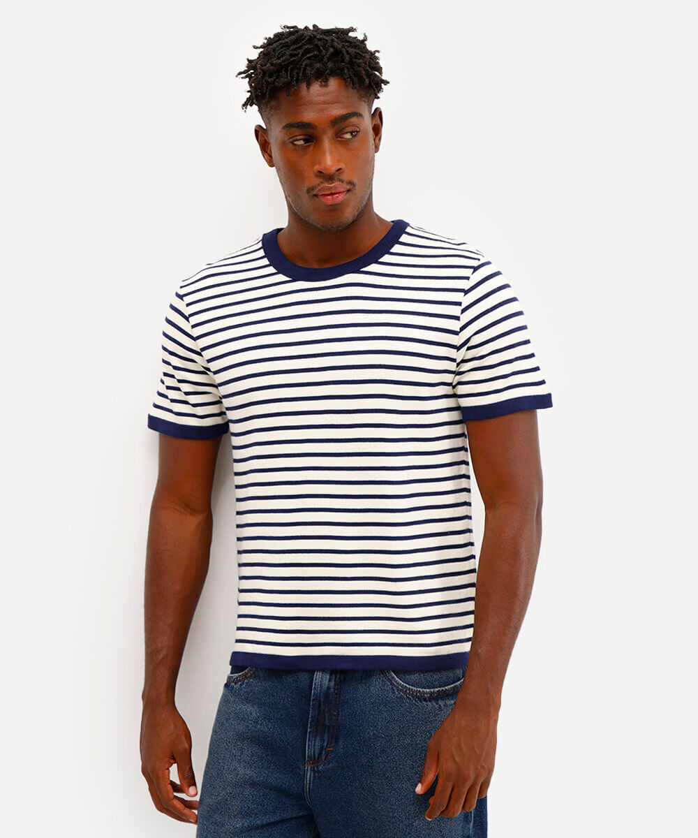 camiseta relaxed de tricot listrada azul