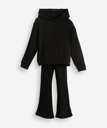 conjunto infantil longo de viscose canelado com capuz preto 4 conjunto infantil longo de viscose canelado com capuz preto 4