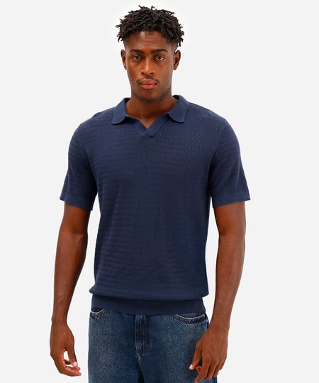 polo masculina de tricot manga curta azul G