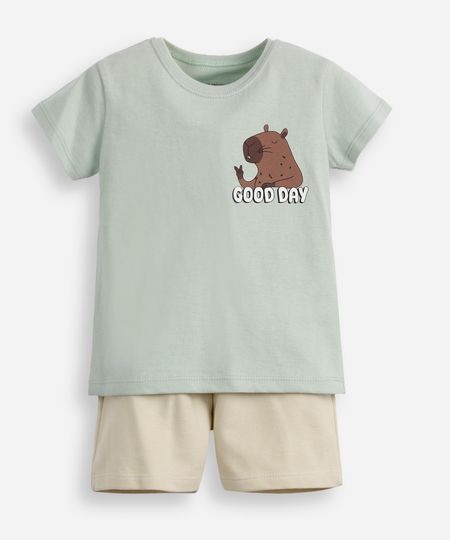 conjunto curto infantil de algodão capivara verde 2 conjunto curto infantil de algodão capivara verde 2