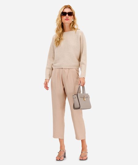 calça de alfaiataria feminina cós elástico bege 38 calça de alfaiataria feminina cós elástico bege 38