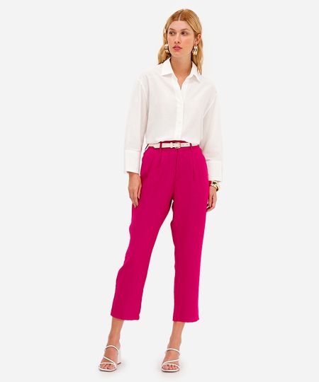 calça de alfaiataria feminina cós elástico rosa 36