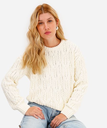 suéter feminino de tricot chenille texturizado off white GG suéter feminino de tricot chenille texturizado off white GG
