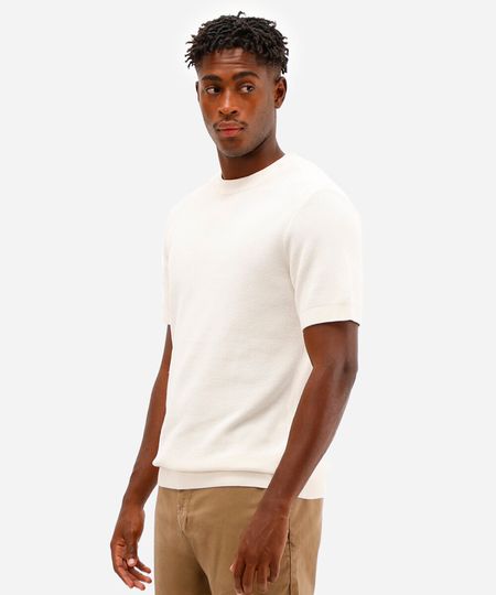 camiseta de tricot manga curta - kaki claro M