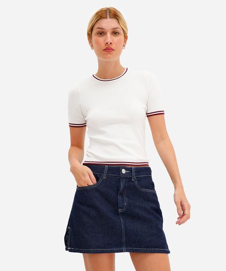 blusa feminina de tricot manga curta off white PP