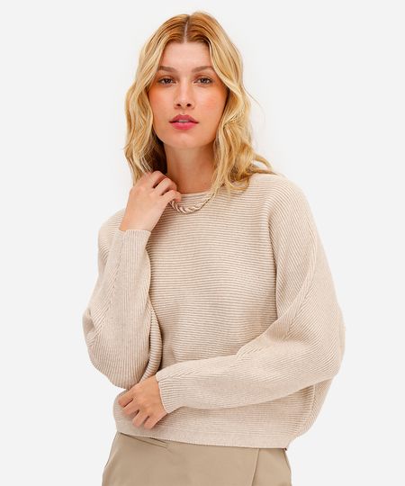 suéter feminino amplo canelado bege M
