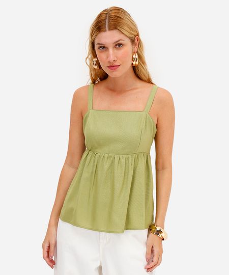 bata feminina com linho decote quadrado verde M bata feminina com linho decote quadrado verde M