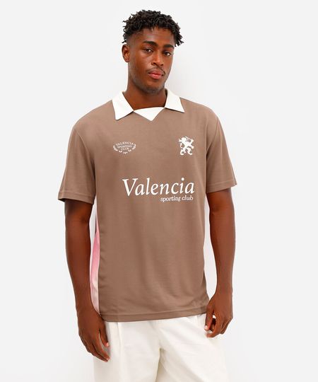 camiseta masculina manga curta valencia com gola marrom P
