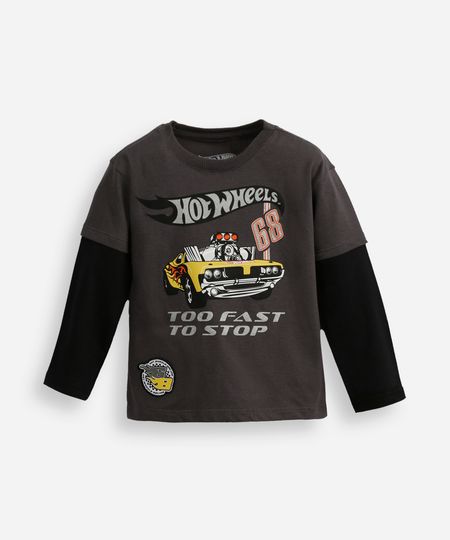 blusa de algodão infantil hot wheels cinza 5