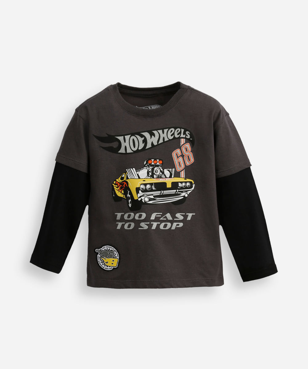 blusa de algodão infantil hot wheels cinza