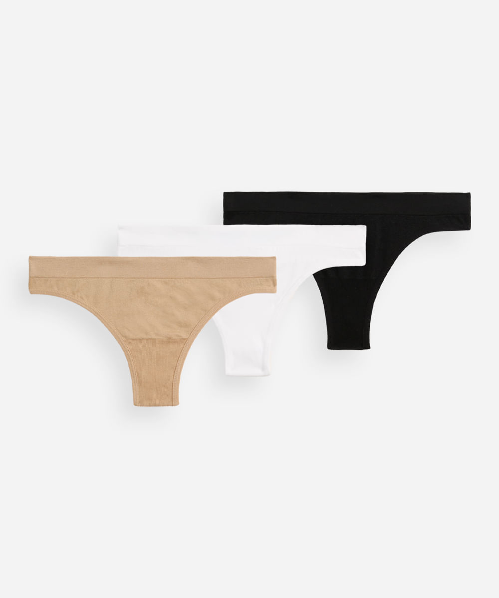 kit de 3 calcinhas fio dental sem costura colorido