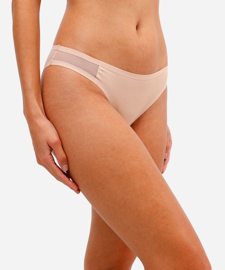 calcinha biquíni com recorte em tule bege G calcinha biquíni com recorte em tule bege G