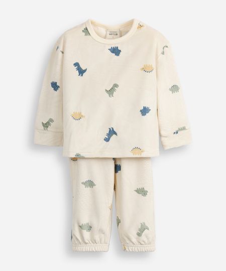 pijama longo infantil dinossauro off white 1