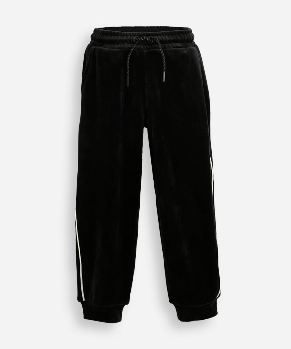 calça jogger de plush infantil com nervura preto