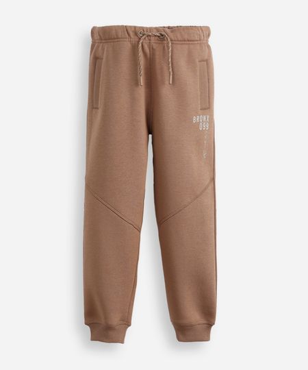 calça jogger infantil de moletom com recortes marrom 4 calça jogger infantil de moletom com recortes marrom 4