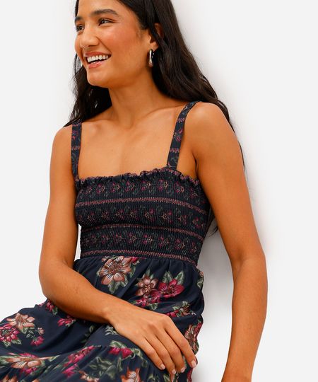 vestido longo feminino de tule floral azul GG vestido longo feminino de tule floral azul GG