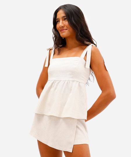 bata feminina com linho e amarração bege P