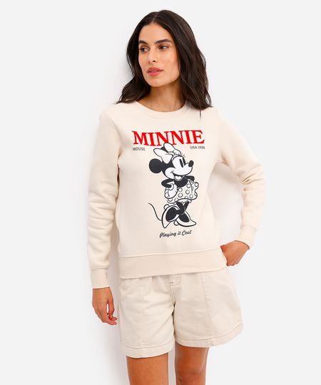 blusão feminino de moletom minnie mouse bege P