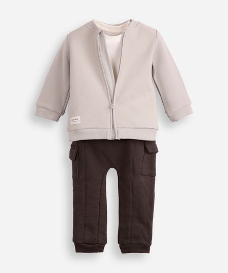 conjunto longo infantil texturizado cinza 12-18