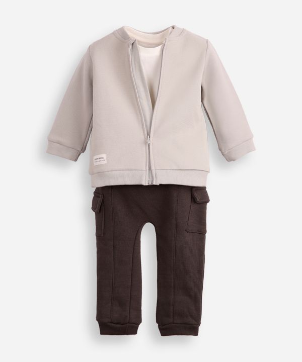 conjunto longo infantil texturizado cinza 6-9