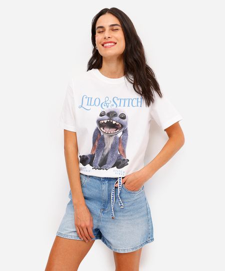 camiseta feminina de algodão lilo e stitch off white GG camiseta feminina de algodão lilo e stitch off white GG