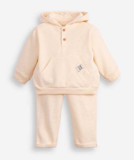 conjunto de moletom infantil canelado com capuz bege 1 conjunto de moletom infantil canelado com capuz bege 1