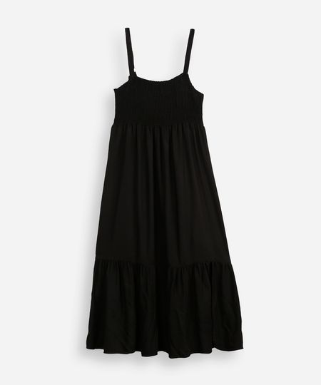 vestido midi juvenil de viscose com fenda preto 10