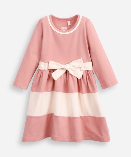 vestido infantil de algodão manga longa com faixa listrado rosa 3 vestido infantil de algodão manga longa com faixa listrado rosa 3