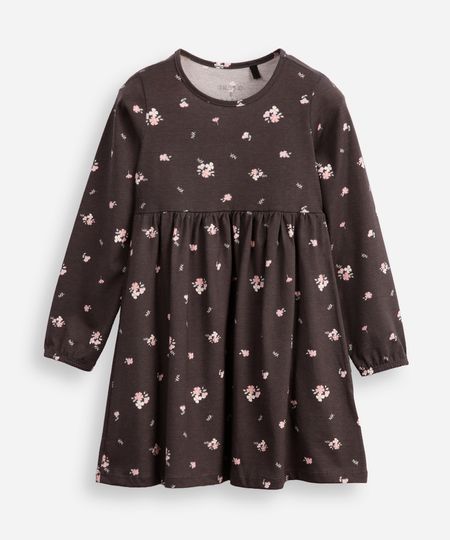 vestido infantil de algodão manga longa floral cinza 6 vestido infantil de algodão manga longa floral cinza 6