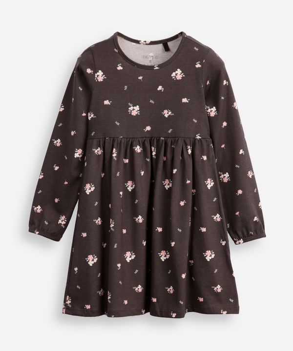 vestido infantil de algodão manga longa floral cinza 8