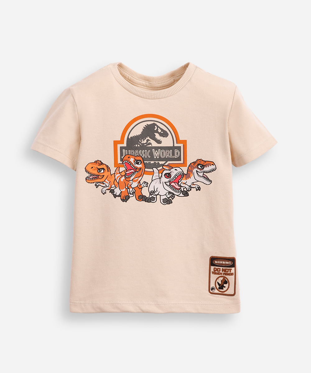 camiseta de algodão infantil jurassic world bege