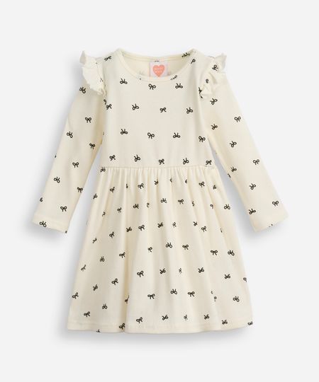 vestido infantil manga longa lacinho off white 2