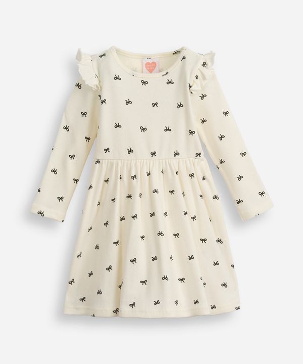 vestido infantil manga longa lacinho off white 2