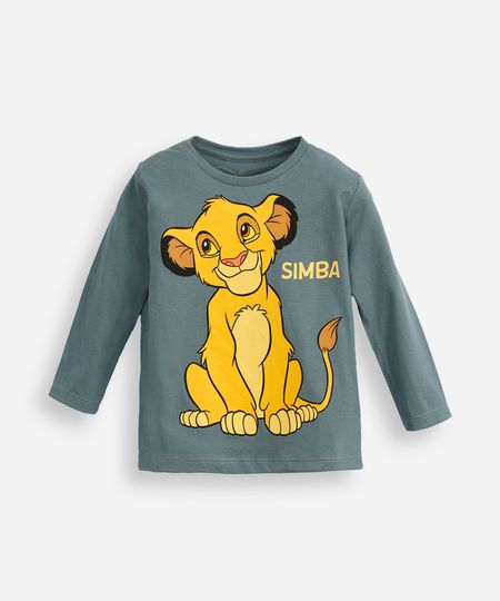 camiseta infantil de algodão manga longa simba verde 1 camiseta infantil de algodão manga longa simba verde 1