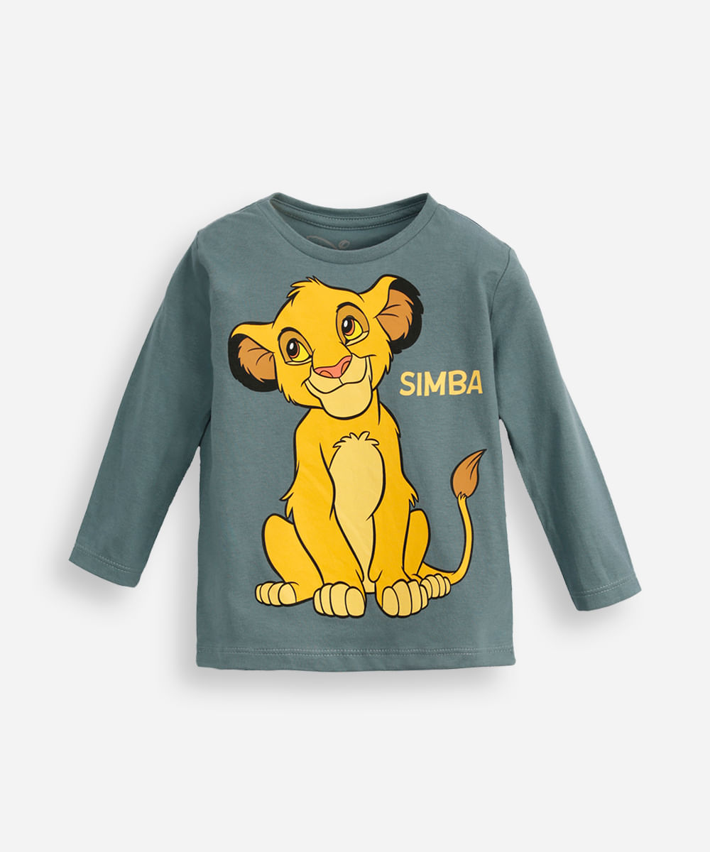 camiseta infantil de algodão manga longa simba verde