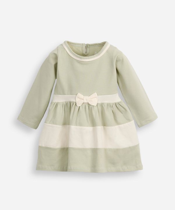 vestido curto infantil com recortes manga longa verde 0-3