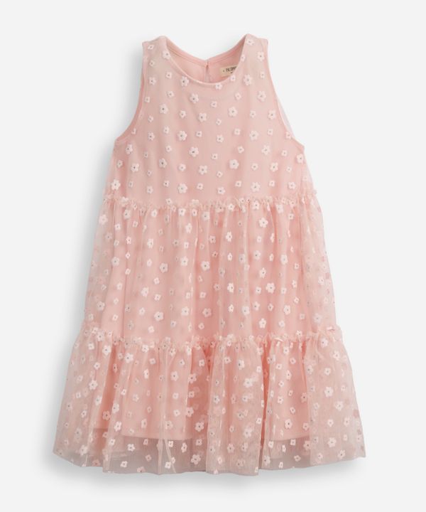 vestido de tule infantil floral com brilho rosa 4