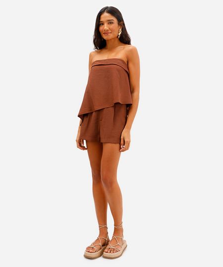 short feminino de alfaiataria com viscose marrom 38