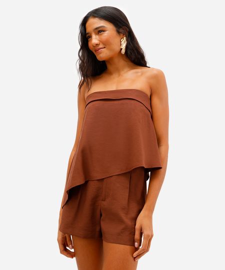 blusa sem alça feminina texturizada assimétrica marrom PP