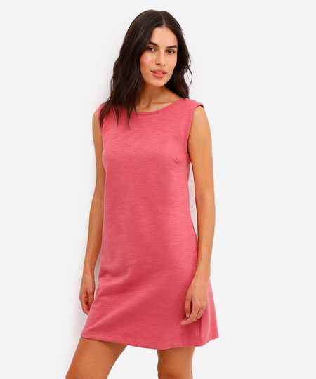 vestido curto decote redondo - rosa médio G