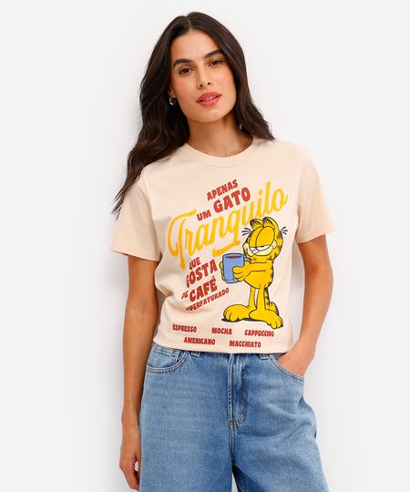 camiseta feminina de algodão garfield bege P camiseta feminina de algodão garfield bege P