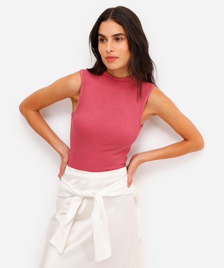 regata canelada de viscose gola alta rosa P