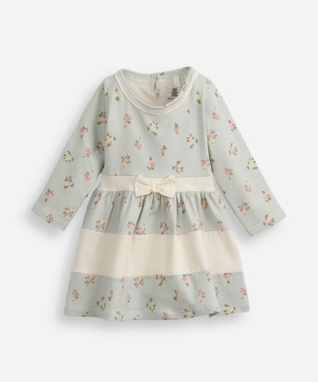 vestido infantil de algodão manga longa floral azul 0-3 vestido infantil de algodão manga longa floral azul 0-3