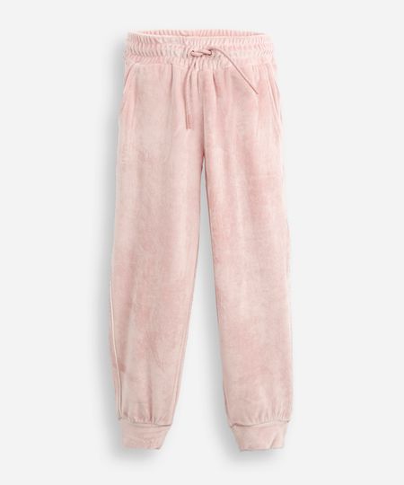 calça jogger de plush infantil com nervura rosa 4