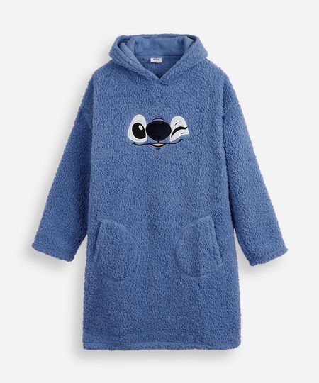 pijama blusão de pelúcia juvenil com capuz stitch azul 10